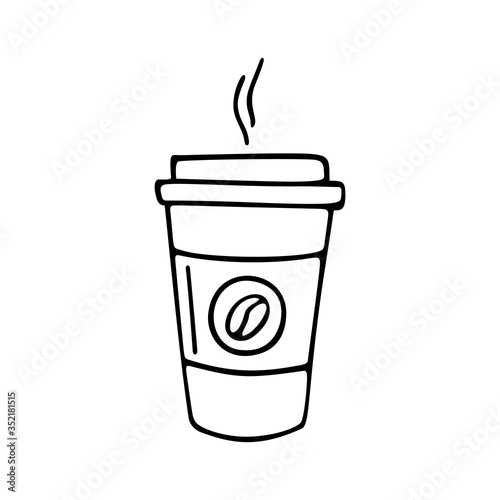 Paper cup of coffee hand-drawn. Vector doodle illustration outline on a white background