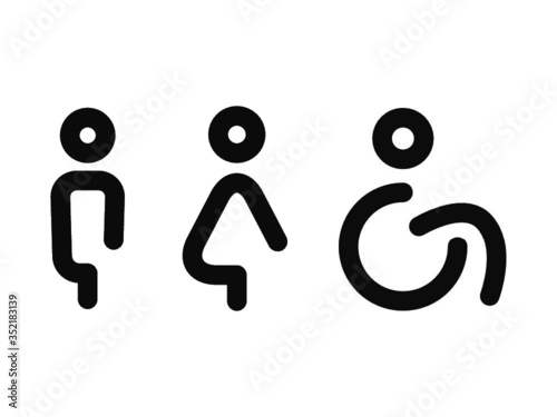 Gender sign. Male, Female and Disabled icon isolated design. Design for restroom, toilet. WC symbol. Line icon isolated minimal flat design. Vector illustration