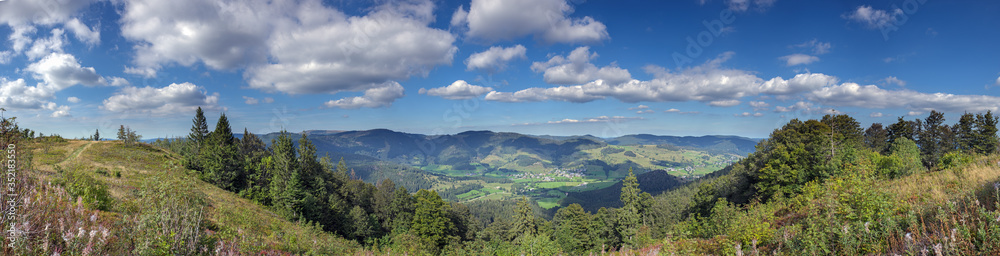 Blick vom Blößling über den Schwarzwald und Richtung Feldberg