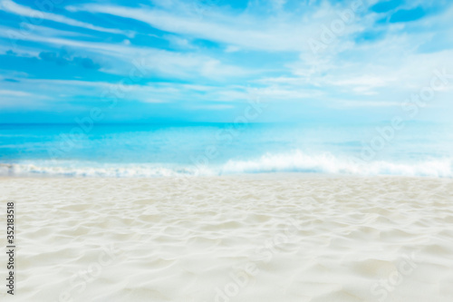 Beautiful white sand beach with blue sky background , Summer dream destination.