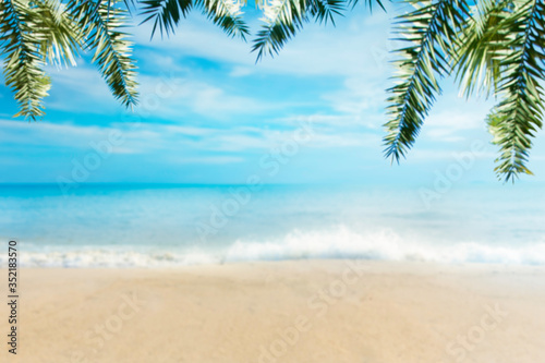 Fototapeta Naklejka Na Ścianę i Meble -  Hua Hin Thailand beach, Summer sea beach with waves, blue sunny sky and white sand. Sunshine on sea wave. Sea waves near beach. Tropical sea beach. Sea wave