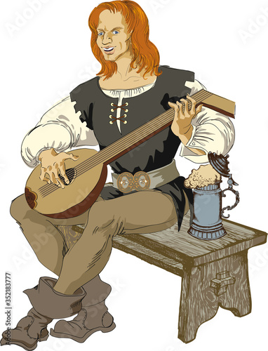 Medieval minstrel. Vector illustration For Wallpaper, Banner, Background, Card, Book, Mural, Illustration, landing page, cover, placard, poster, banner, flyer 