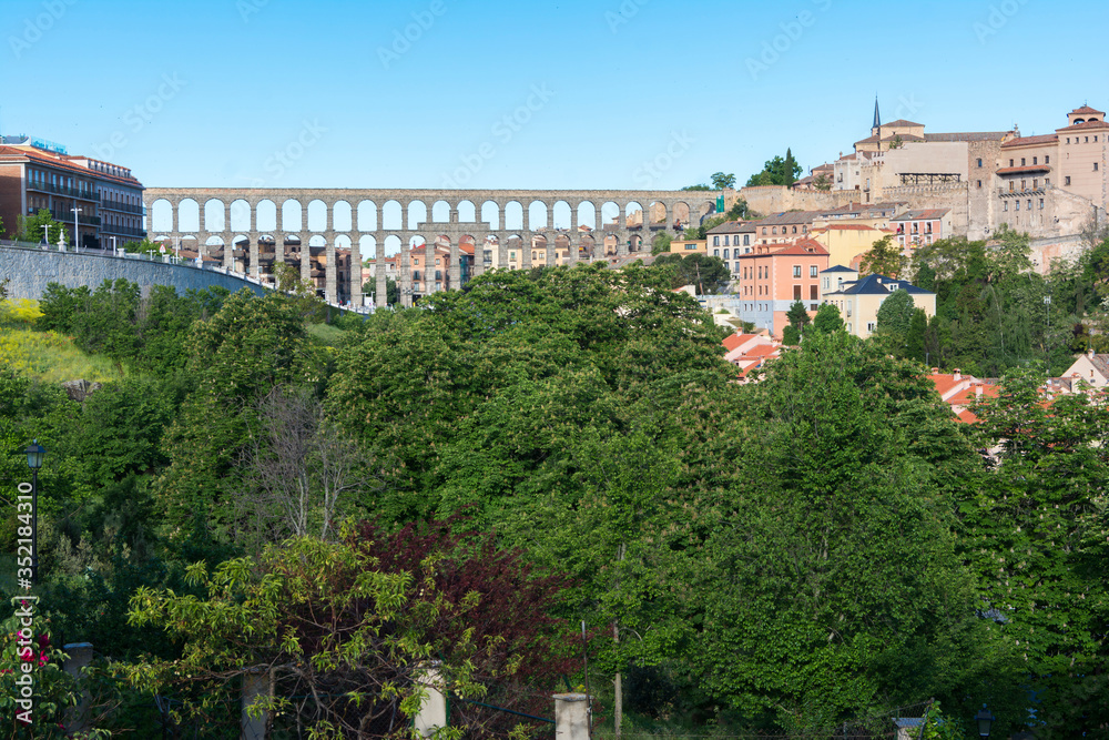 The famous Roman aqueduct of Segovia in Spain. Heritage of humanity by unesco.