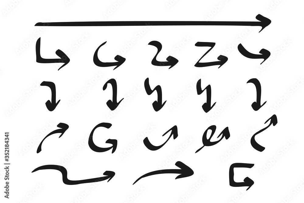 Hand drawn arrows doodle direction mark. Handmade sketch symbols set on a white background. vector illustration graphic design elements. Hand drawn arrows doodle direction mark. Handmade sketch symbols set on a white background. vector illustration graphic design elements.
