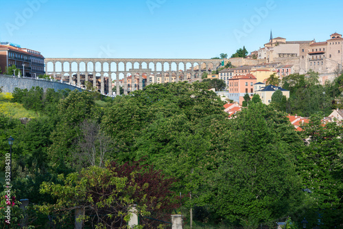 The famous Roman aqueduct of Segovia in Spain. Heritage of humanity by unesco.