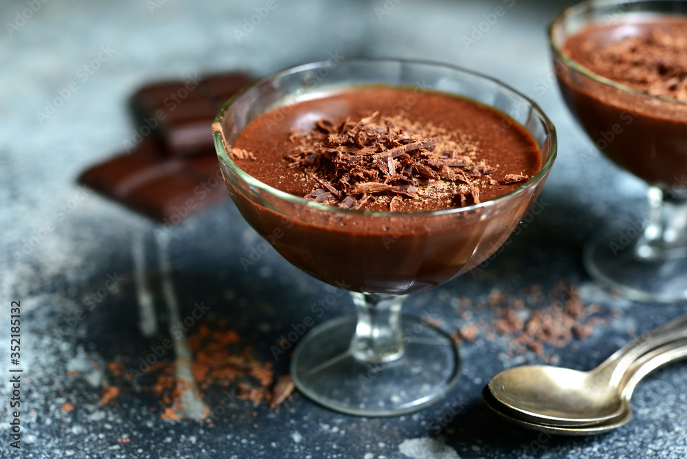 Delicious vegan chocolate mousse in a glass. Delicious vegan chocolate mousse in a glass.