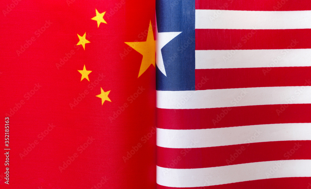 Fototapeta premium fragments of the national flags of China and the Republic of Liberia close up