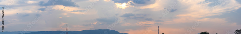 Panorama nature blue sky and cloud on summer, abstract wallpaper background of sky atmosphere, cloudy clear and bright beauty space outdoor nature, high view scenic landscape on summer weather Panorama nature blue sky and cloud on summer, abstract wallpaper background of sky atmosphere, cloudy clear and bright beauty space outdoor nature, high view scenic landscape on summer weather