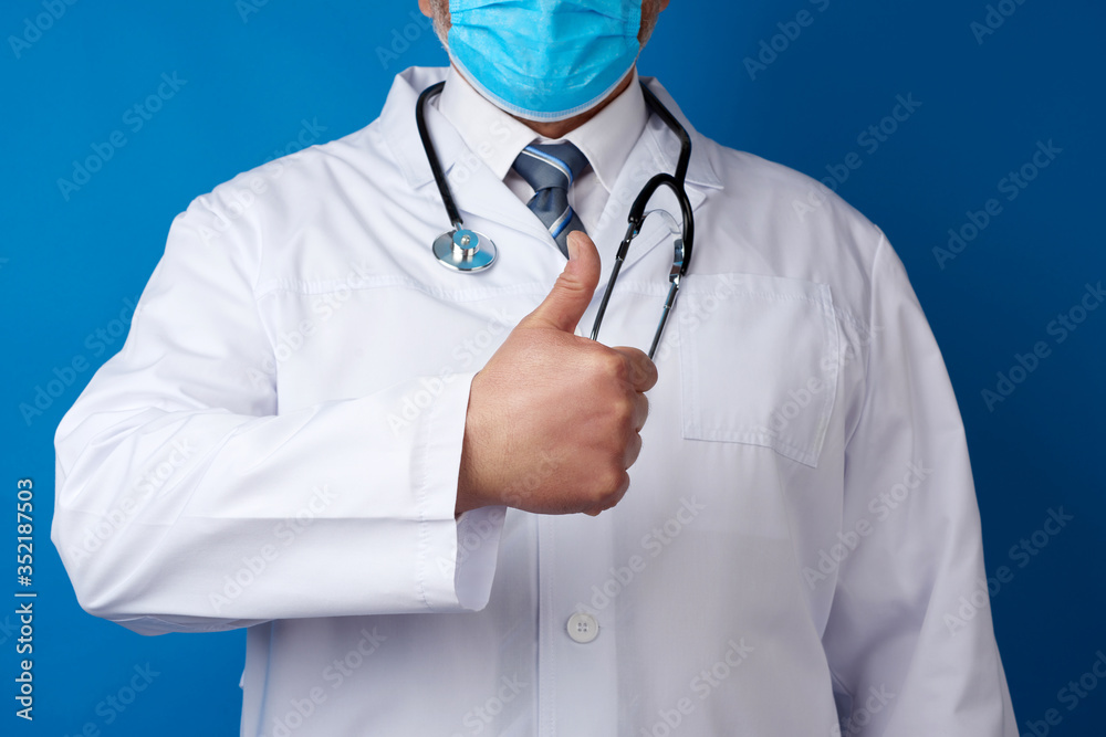 doctor in white coat shows hand gesture like doctor in white coat shows hand gesture like
