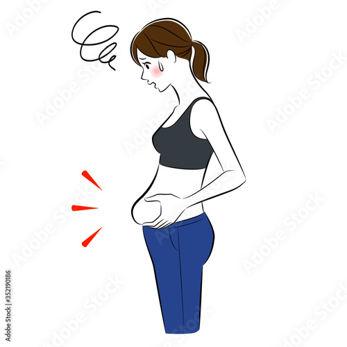 Fat woman picks up a thick layer of the stomach.