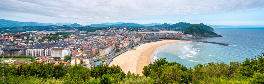 Panoramic of the city of San Sebastian from Mount Ulia, Gipuzkoa. Basque Country