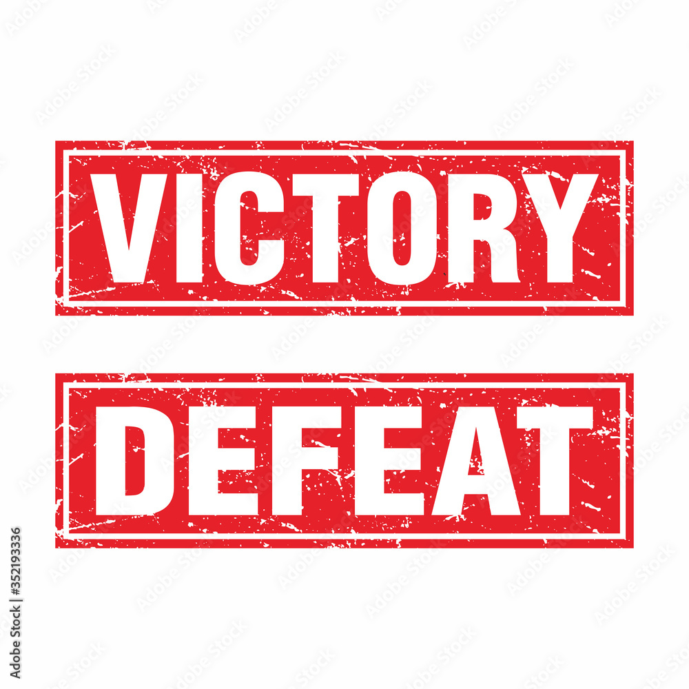 Red Square Grunge Rubber Stamp with Text Victory and Defeat Template Vector