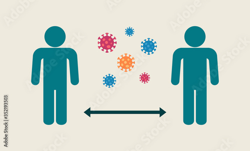 Social distancing to protect from COVID-19 coronavirus outbreak spreading concept. People keep distance away. Virus pathogens. Vector illustration