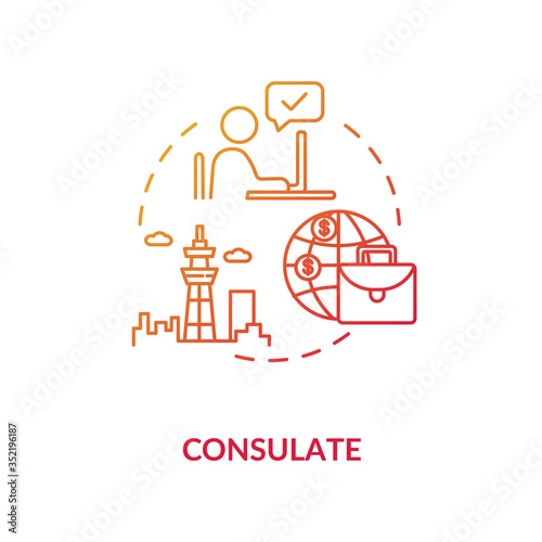 Consulate concept icon. Diplomatic mission. International organisation idea thin line illustration. Foreign country official representative. Vector isolated outline RGB color drawing
