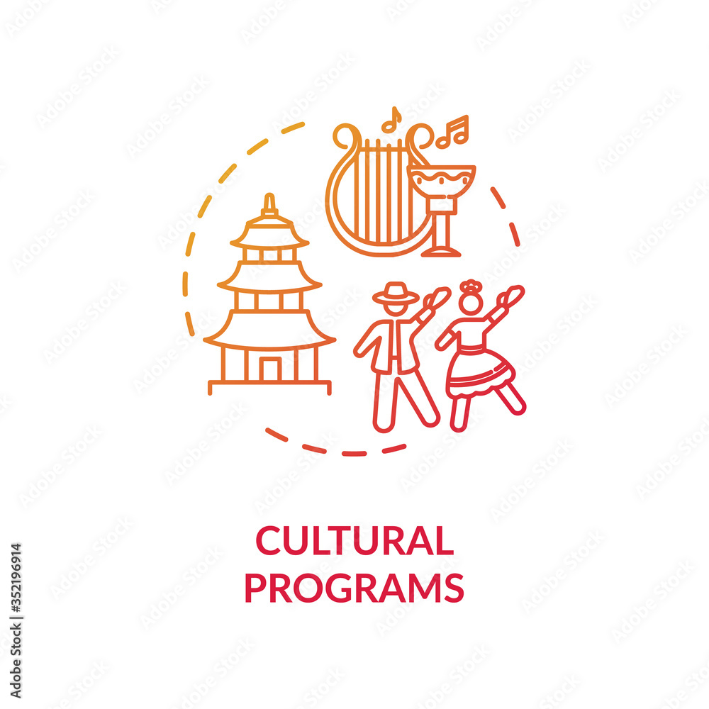 Fototapeta premium Cultural programs concept icon. Multinational society. Ethnic holidays celebration. Multicultural activity idea thin line illustration. Vector isolated outline RGB color drawing