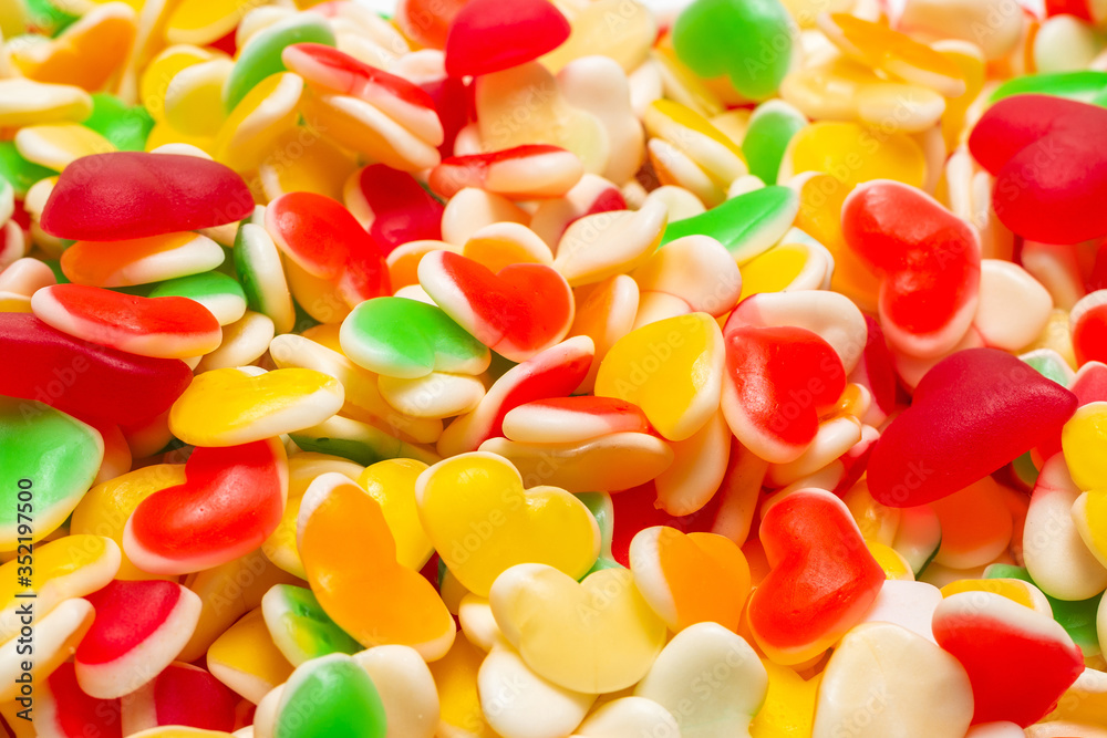 Juicy colorful jelly sweets. Gummy candies. Hearts. Juicy colorful jelly sweets. Gummy candies. Hearts.