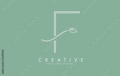 Leaf Cut F Letter and green background for business.