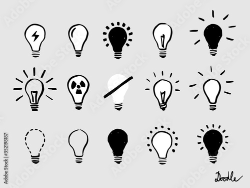 Light Bulb Hand Drawn Vector Set Doodle Icon Grey