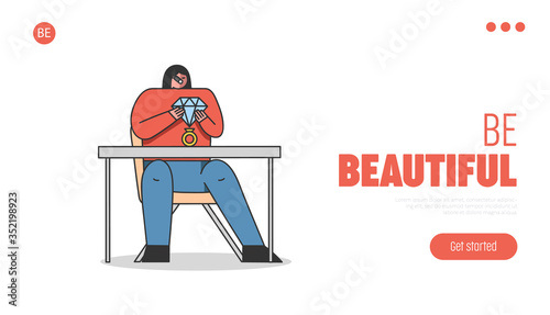 Female jeweler creating luxury golden with diamond gemstone ring. Cartoon goldsmith working