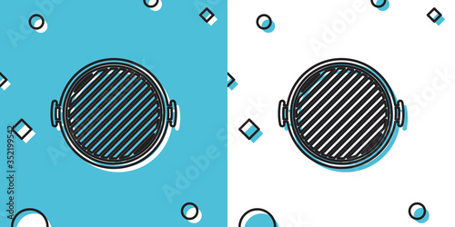 Black Barbecue grill icon isolated on blue and white background. Top view of BBQ grill. Random dynamic shapes. Vector Illustration