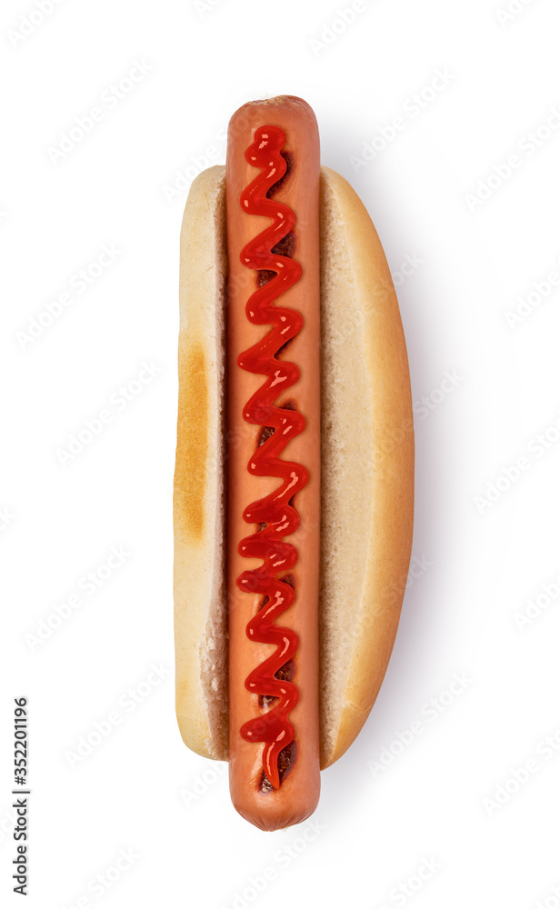 Hot dog with ketchup on white Hot dog with ketchup on white