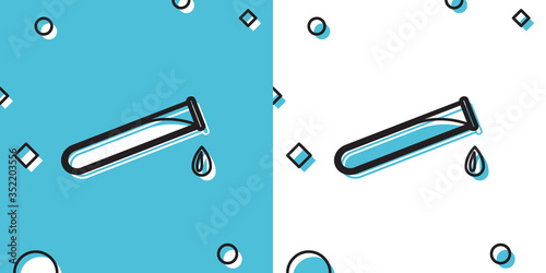 Black Test tube and flask - chemical laboratory test icon isolated on blue and white background. Random dynamic shapes. Vector Illustration
