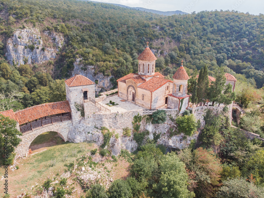 The aerial view of monastery Motsameta near Kutaisi, Georgia.