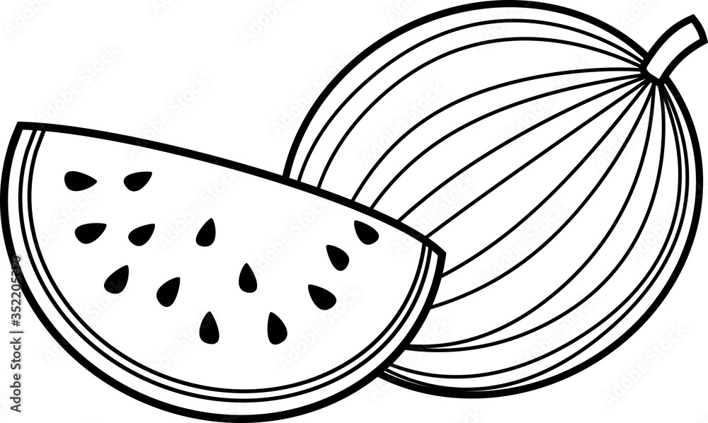 Coloring page. Slice and whole watermelon Coloring page. Slice and whole watermelon