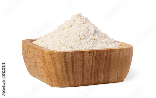 bowl of flour on white background