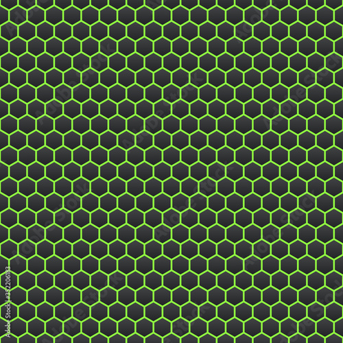 Vector abstract seamless pattern  volumetric dark gray hexagons on a green background. Packaging design  printing  website design  prints.