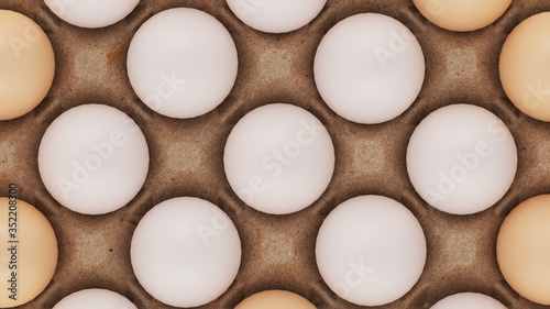Obraz na płótnie Many fresh raw chicken eggs in cartons as background, top view. w salonie