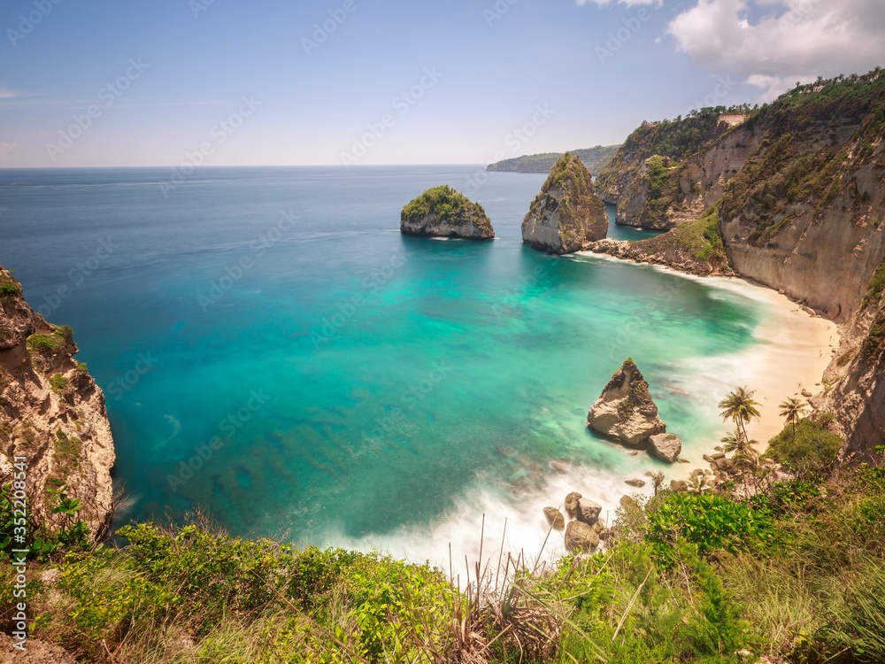 Dreamy Holiday Destination, tropical island, turquoise water over Indonesian seas