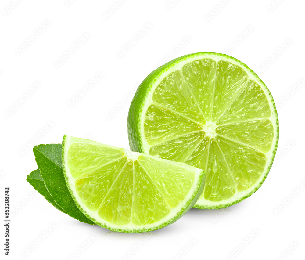 Lime. Fresh fruit with leaf isolated on white background. Lime. Fresh fruit with leaf isolated on white background.