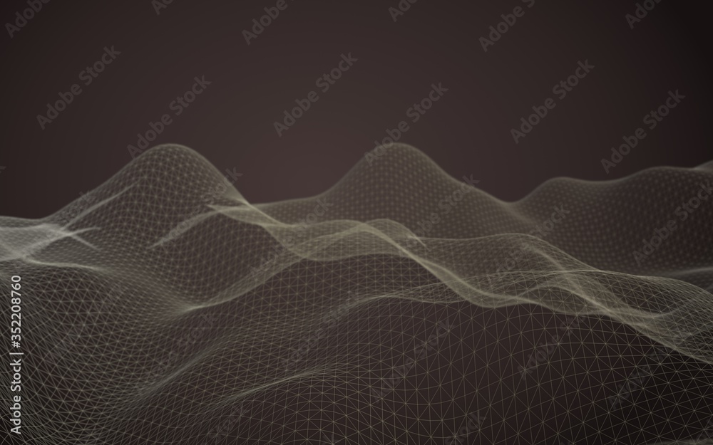 Abstract landscape on a brown background. Cyberspace grid. hi tech network. 3d technology illustration. 3D illustration