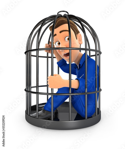 3d mechanic locked in a cage