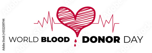 World blood donor day illustration. Stylized heart with drop, date and typographic composition. Blood donation symbol.