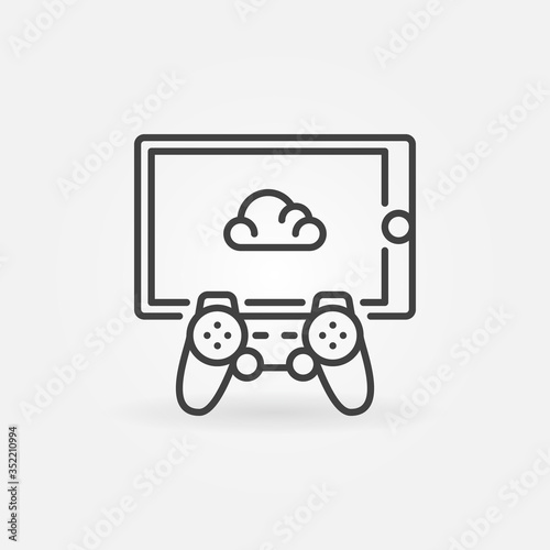 Cloud Gaming on Tablet with Gamepad vector concept simple icon in outline style