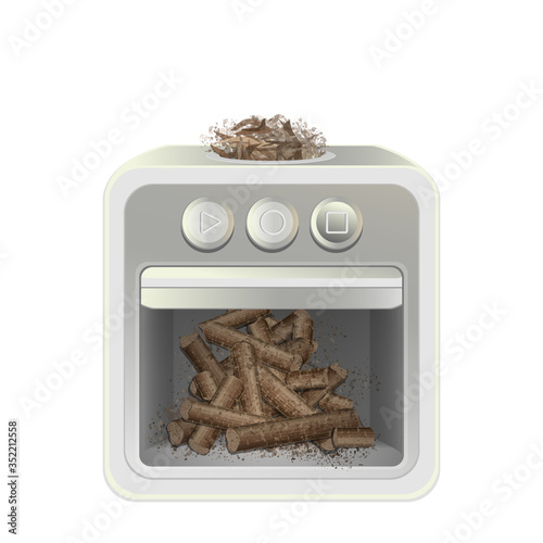 Waste compressed granules used as biofuel,  smell absorb etc. Wooden pellets.  Apparatus for pressed organic mass. Pellets Compressed Machine. Vector, EPS 10