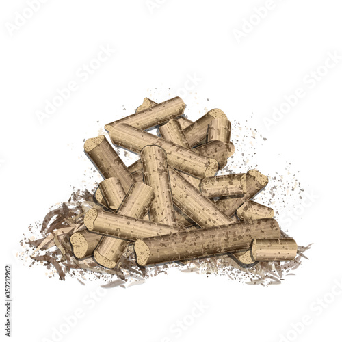 Waste compressed granules used as biofuel,  smell absorb etc. Wooden pellets. Organic, ecological and renewable mass. Vector, EPS 10