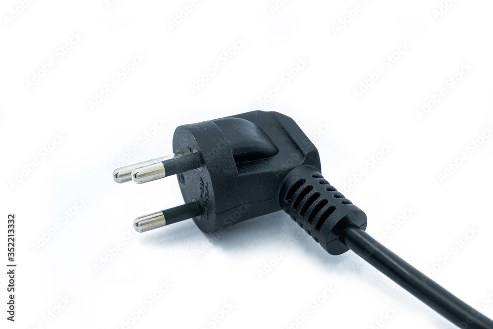 Grounded electric cable cord ready to plug or unplug from power on white background Grounded electric cable cord ready to plug or unplug from power on white background