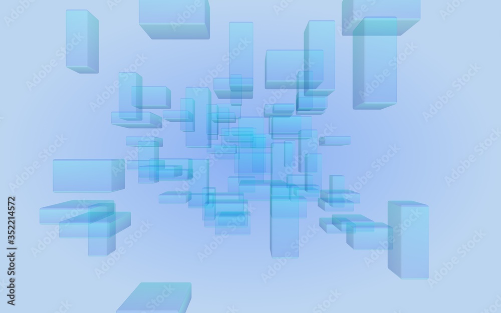 Blue and purple abstract digital and technology background. The pattern with repeating rectangles. 3D illustration