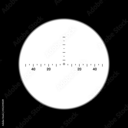 Sniper gun scope. Focus on target. Binocular with measuring scale. Vector illustration