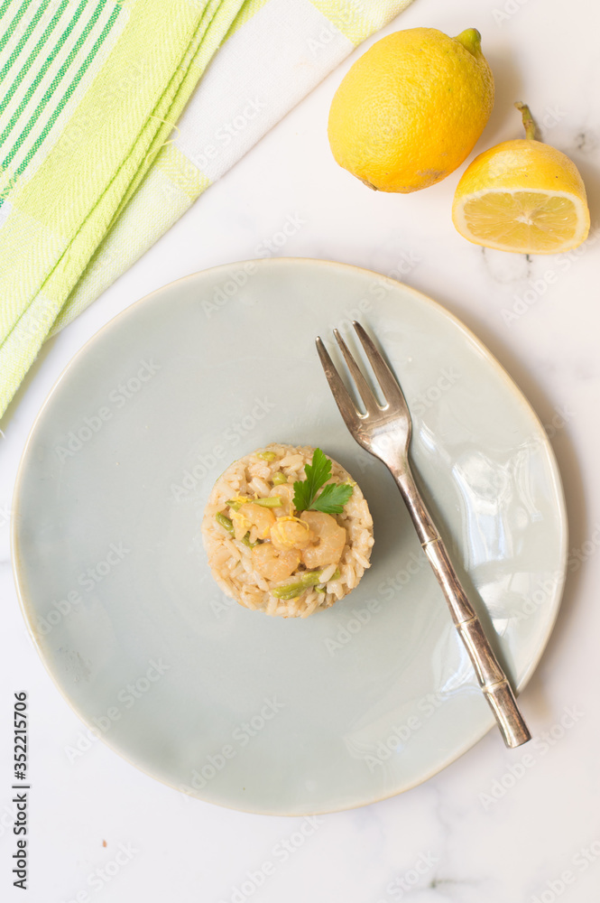 Asparagus and seafood italian risotto. Asparagus and seafood italian risotto.