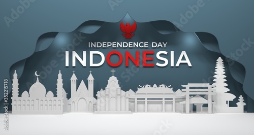 3d illstration of city ​​building and proper worship of religious communities in Indonesia. Background for independence day banners and Indonesian national holidays. photo