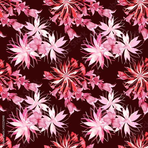 Bell flowers on abstract background, seamless pattern.