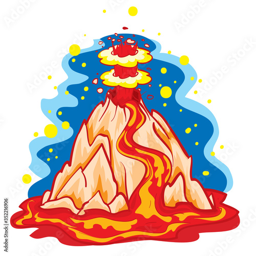 cartoon illustration, lava spewing volcano, isolated object on white background, vector illustration,