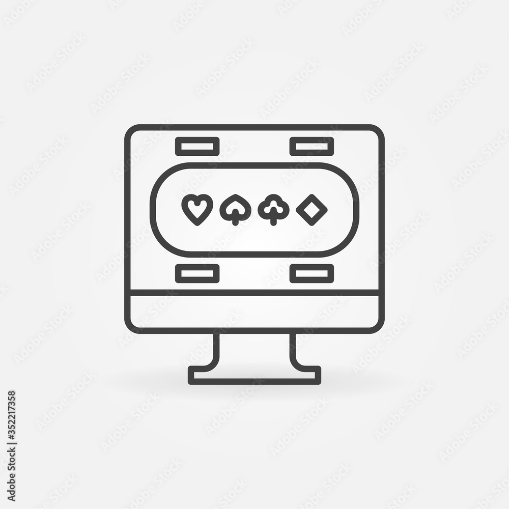 Computer with Online Poker vector simple icon or sign in outline style Computer with Online Poker vector simple icon or sign in outline style
