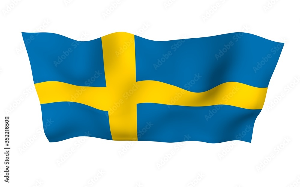 The flag of Sweden. Official state symbol of the Kingdom of Sweden. A blue field with a yellow Scandinavian cross that extends to the edges of the flag. 3d illustration The flag of Sweden. Official state symbol of the Kingdom of Sweden. A blue field with a yellow Scandinavian cross that extends to the edges of the flag. 3d illustration