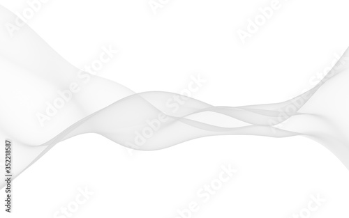 White abstract background. Fluttering white scarf. Waving on wind white fabric. 3D illustration