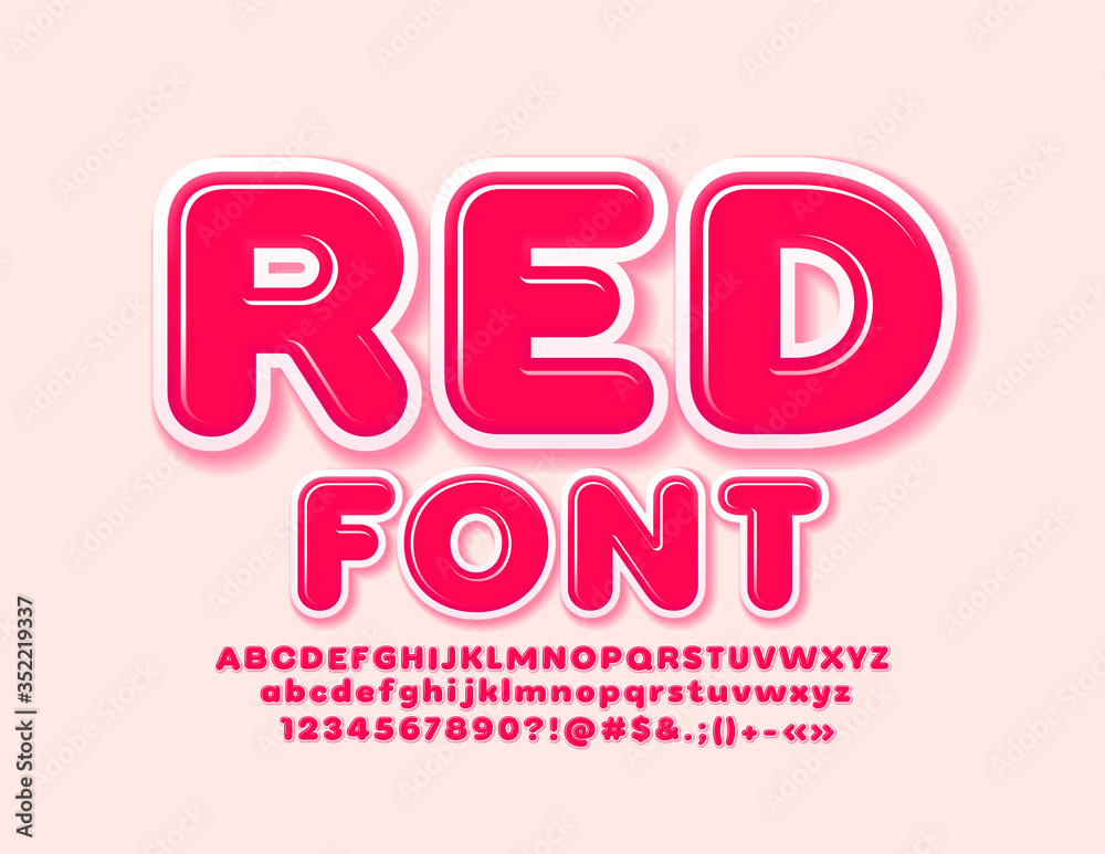 Vector Red Font. Bright Creative Alphabet. Glossy modern Letters and Numbers Vector Red Font. Bright Creative Alphabet. Glossy modern Letters and Numbers